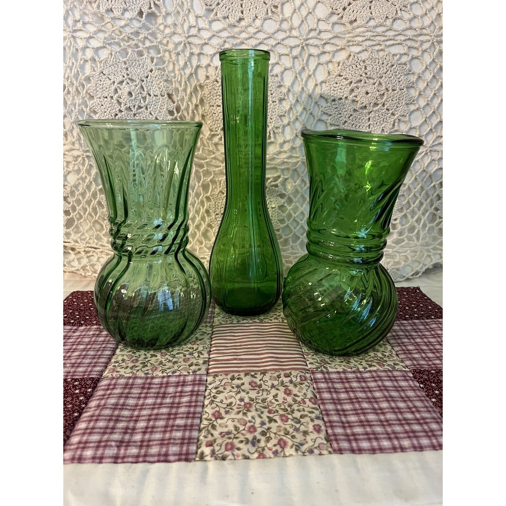 Emerald Green Glass Vase Set 3 Pieces Wedding Vases